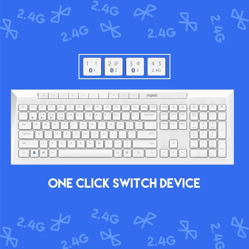 Rapoo 8210M Wireless Multi-Mode Keyboard for Windows, Apple iOS Android or Chrome, Wireless Bluetooth, Compact Space-Saving Design, PC/Laptop/Smartphone/Tablet- Black (White)